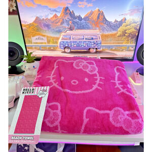 Hello Kitty Beach Towel 36" x 68" Pink 100% Cotton Kawaii 2024 Sanrio Large Pink